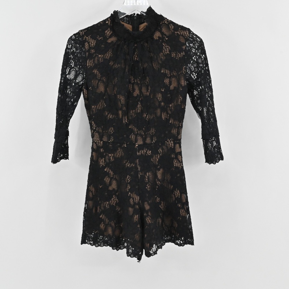 ALEXIS Womens Jing Black Lace Pattern Romper Size XS Mock Neck 3/4 Sleeve Chic - Picture 2 of 15